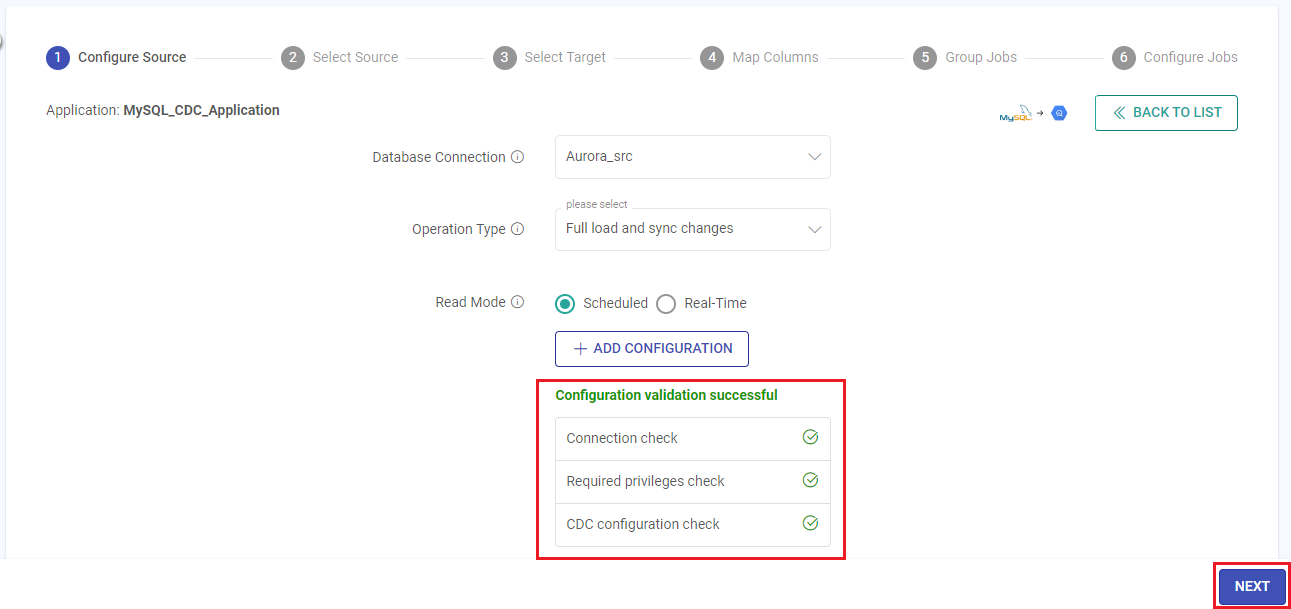 MySQL-BigQuery Configure Source Validation