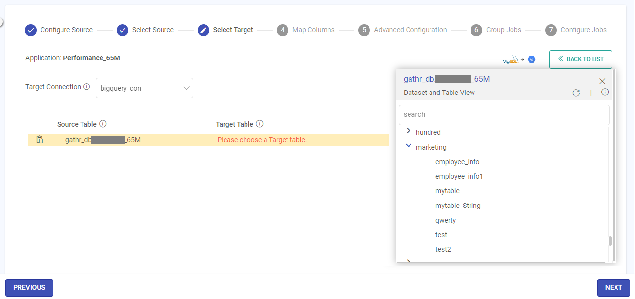 MySQL-BigQuery Target Click to Map