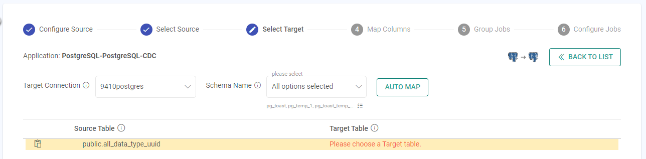 PostgreSQL-PostgreSQL Target AutoMap