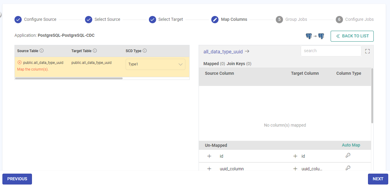 PostgreSQL-PostgreSQL Columns AutoMap