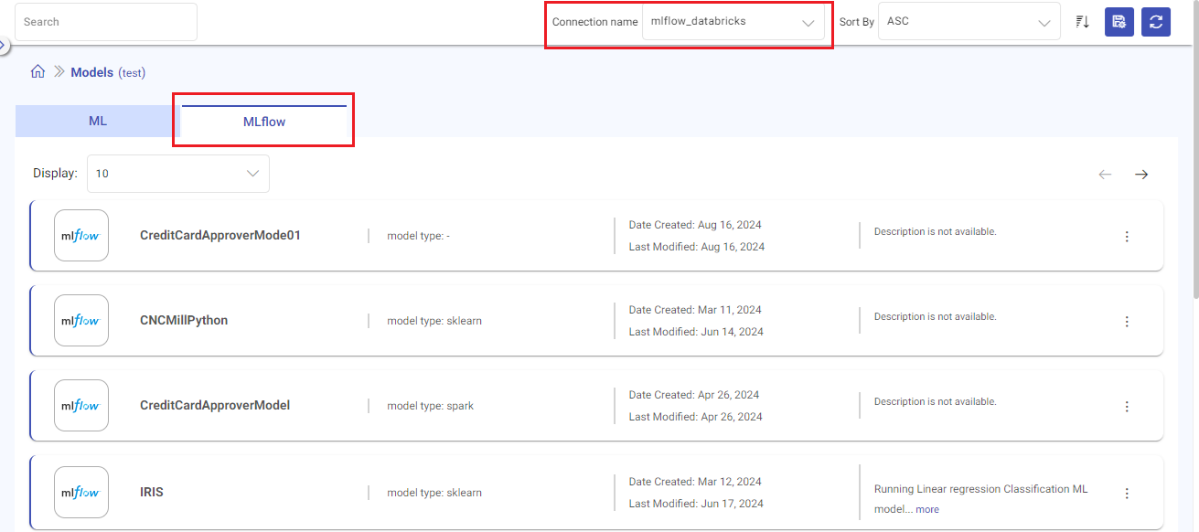 MLflow Listing Page