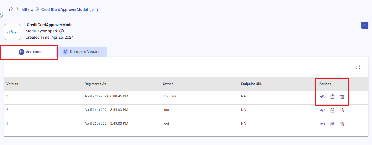 MLflow Version Actions